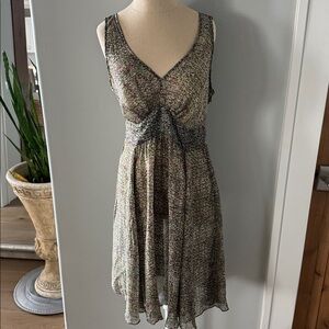DKNY Donna Karan New York Sleeveless 100% Silk Sheer Flowy Midi Dress Womens 8